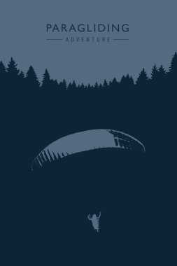 Mavi orman arka planında paraşüt macerası