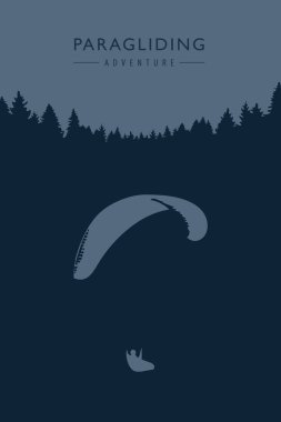 Mavi orman arka planında paraşüt macerası