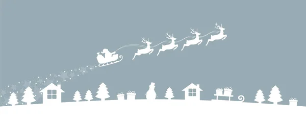 Banner de invierno del pueblo de Navidad con trineo de santa y renos — Vector de stock