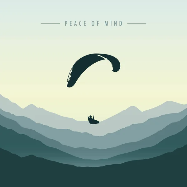 Parapente paz de la mente en la montaña verde — Vector de stock