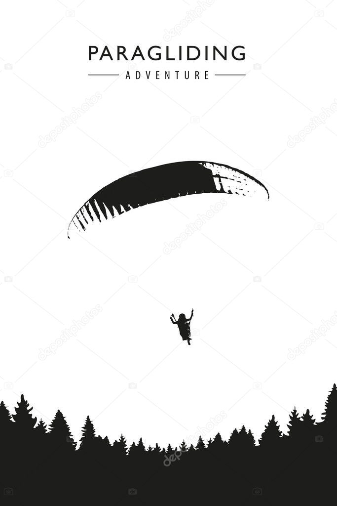 paragliding adventure on forest background