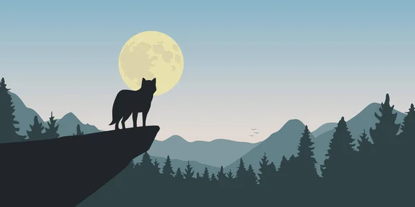 Wolf heult bei Vollmond durch Naturlandschaft — Stockvektor