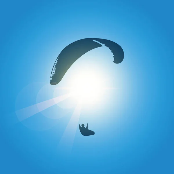 青い晴れ空のパラグライダーシルエット — ストックベクタ