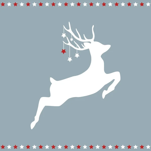 Jumping christmas deer with stars — Stock Vector