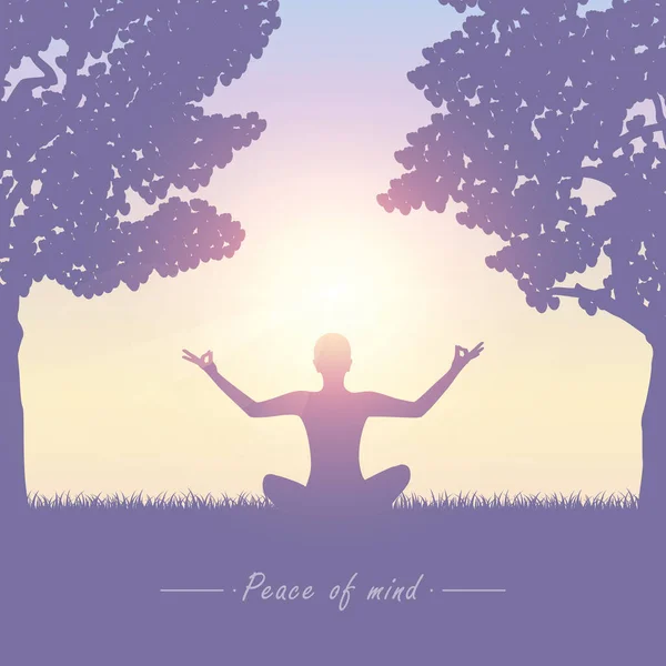 Persona meditando en el prado de verano al sol — Vector de stock