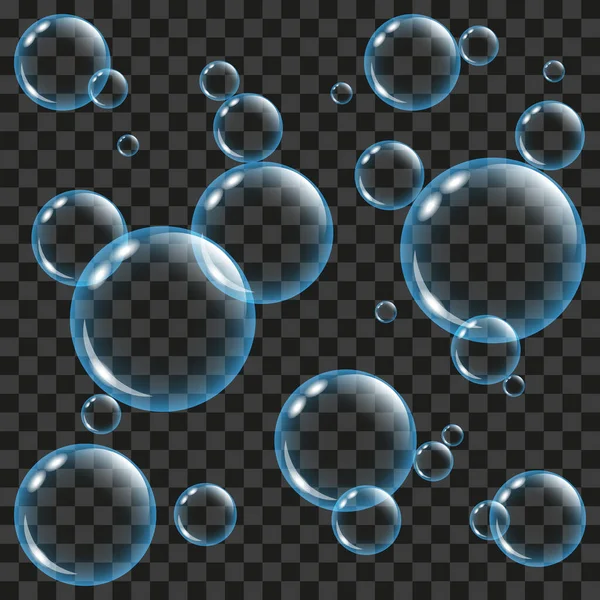 Transparent soap bubbles isolated on black — Stock Vector