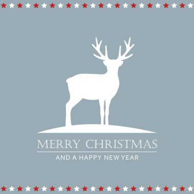 Geyik ve yıldızlı Noel tebrik kartı.