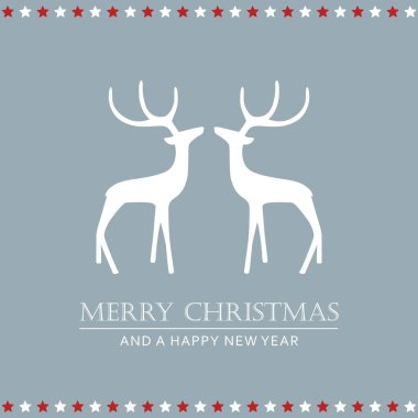 Geyik ve yıldızlı Noel tebrik kartı.