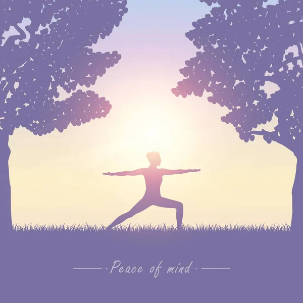 Yoga chica en verano prado al sol — Vector de stock