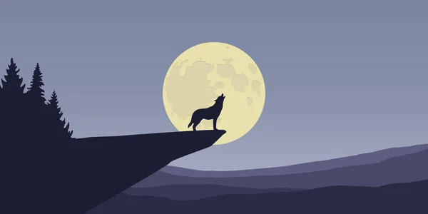 Wolf heult bei Vollmond durch Naturlandschaft — Stockvektor