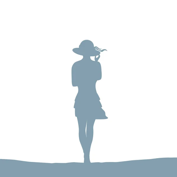 Verano chica con sombrero silueta aislado — Vector de stock