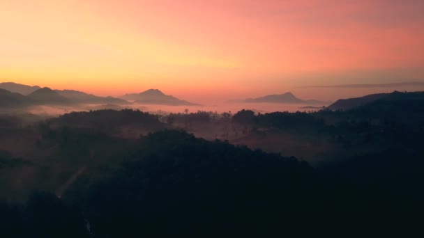 Aerial View Flying Mountains Forest Beautiful Clouds Sky Sunrise Landscape — Stock Video