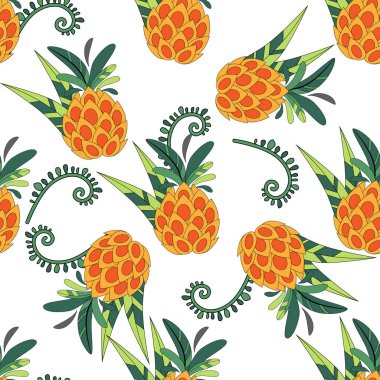 Palmiye yaprakları ve çiçekleri ile tropikal arka plan. Sorunsuz çiçek desenli. Yaz vektör çizim