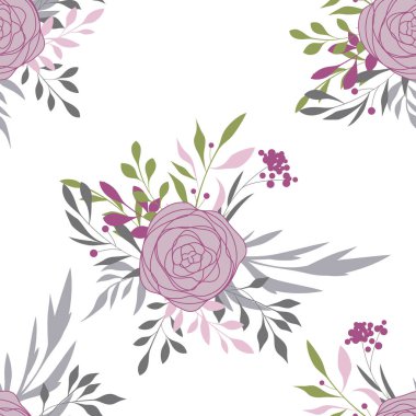 Gül desenli kusursuz çiçek deseni, klasik tarzda vektör illüstrasyonu