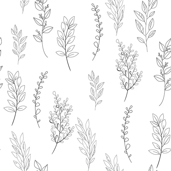 向量花黑白样式 无缝的植物学纹理 详细的花卉插图 涂鸦风格的花卉图案 春天花卉背景 — 图库矢量图片