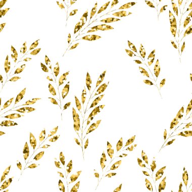 Beyaz zemin üzerine altın çiçek öğe ile sorunsuz vektör desen