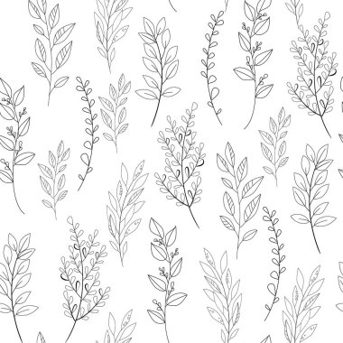 Vektör çiçek siyah-beyaz desen. Sorunsuz botanik doku, det