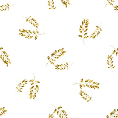 Altın çiçek öğe üzerinde beyaz backgr ile sorunsuz vektör desen