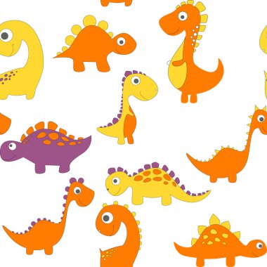 Moda kıyafetleri, kumaşlar ve tişörtler için çocuksu dinazor desenleri. el çizilmiş vektör