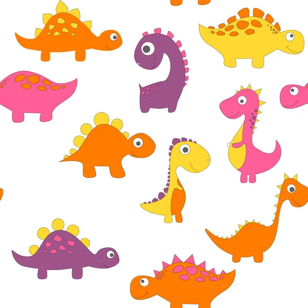 Childish Dinosaur Seamless Pattern Fashion Clothes Fabric Shirts Hand Drawn — Stock Vector
