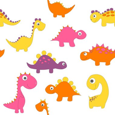 Moda kıyafetleri, kumaşlar ve tişörtler için çocuksu dinazor desenleri. el çizilmiş vektör