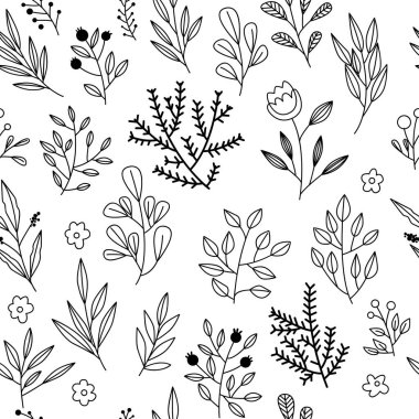 Çiçekli ve bitkili doku. Çiçek süsü. Orijinal çiçek deseni.