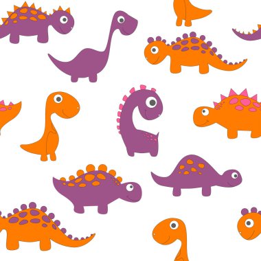 Moda kıyafetleri, kumaşlar ve tişörtler için çocuksu dinazor desenleri. el çizilmiş vektör