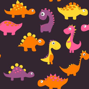 Moda kıyafetleri, kumaşlar ve tişörtler için çocuksu dinazor desenleri. el çizilmiş vektör