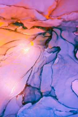 Mürekkep, boya, soyut. Tabloya yakın çekim. Renkli soyut resim arkaplanı. Yüksek desenli yağlı boya. Yüksek kalite detaylar. Alkol mürekkebi modern soyut resim, modern modern sanat.