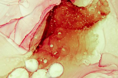 Modern tarz trendler. Mor arka planda sıvı mürekkep. Mürekkep, boya, soyut. Tabloya yakın çekim. Renkli soyut resim arkaplanı. Yüksek desenli yağlı boya. Yüksek kaliteli detaylar.