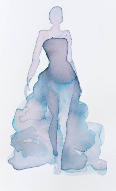 Zarif bir şahsiyet kendine güvenen bir elbiseyle yürüyor, yumuşak suluboya renkler çok güzel harmanlanmış..