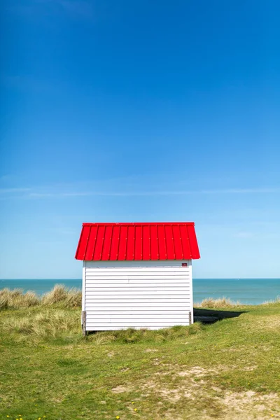 Colorful Wooden Beach Cabins Dunes Gouville Sur Mer Normandy France — Stock Photo, Image