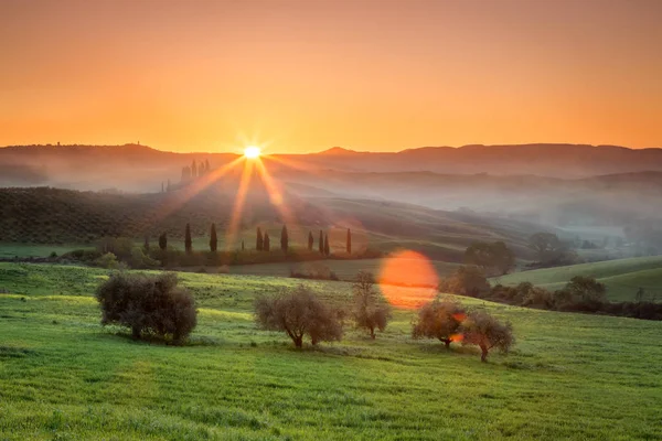 Salida Del Sol Sobre Hermoso Paisaje Toscana Italia —  Fotos de Stock