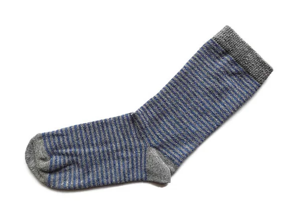 Isoliert Strukturiert Streifenmuster Grau Und Blau Farbstreifen Einzigen Baumwollstoff Socken — Stockfoto