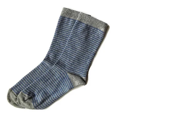 Isoliert Strukturierte Streifenmuster Grau Und Blau Gestreift Paar Sockensocken Aus — Stockfoto