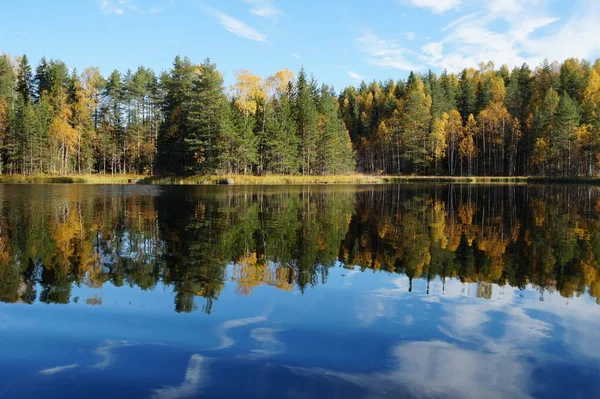Jezero Kodari Podzim Břehu Jezera Odráží Klidné Hladké Vodě Jen — Stock fotografie