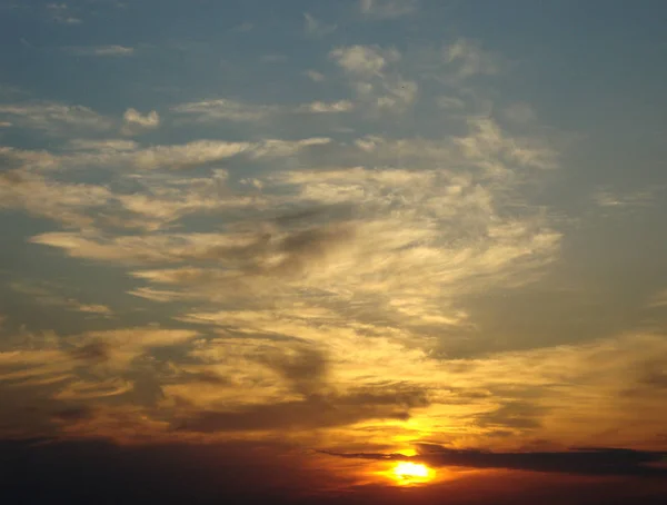 Вечернее Солнце Заката Оранжевый Светлый Синий Пейзаж — стоковое фото