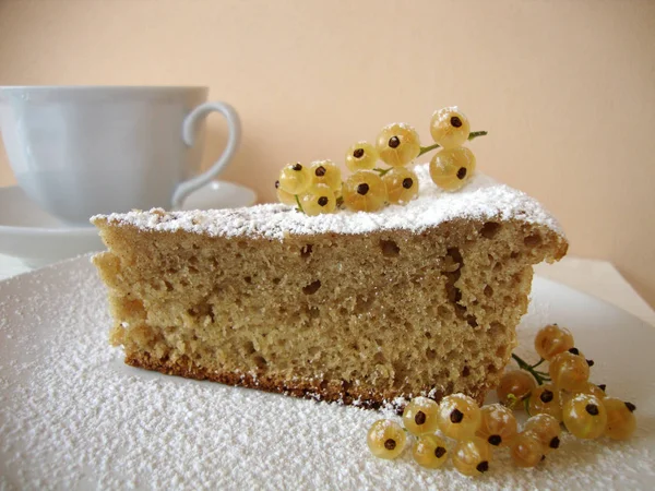 Bärpaj Baggis Vita Vinbär Kaka Strösocker Frukost Med Kaka Och — Stockfoto