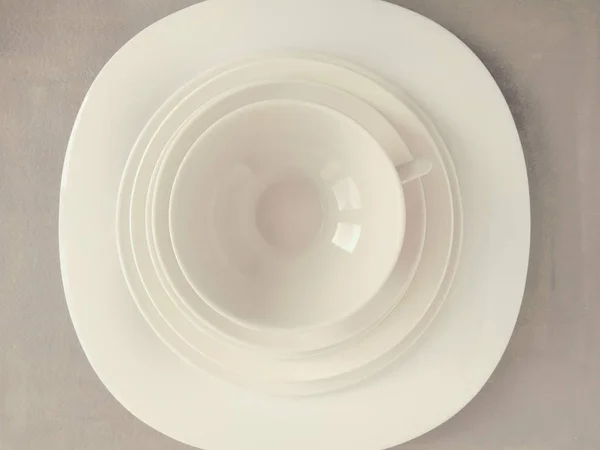 Белая Посуда Раскладка Стола Услуга — стоковое фото