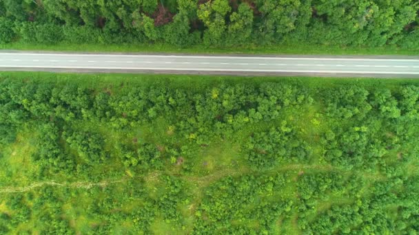 Вид с воздуха на автостраду и автомобили, быстро движущиеся, делающие свое дело. 4K . — стоковое видео