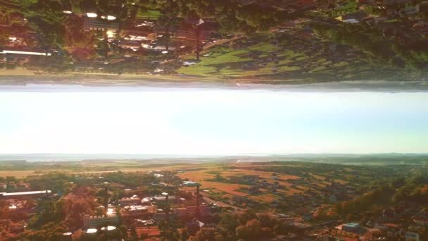 Mirror vue aérienne de la ville vivante avec une architecture fabuleuse et une vaste de plantes vertes. 4K . — Video