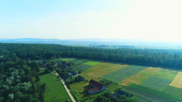 Büyüleyici küçük bir köy manzarasıyla havadan görünüm. 4k. — Stok video