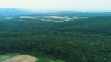 Çöplük geniş bir alanın havadan görünümü. Gıda ve evsel atık depolama alanı çevresinde. 4k.