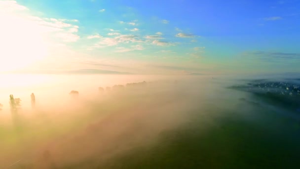 澄んだ青空を照らす明るい太陽をズームアウトします。4k — ストック動画