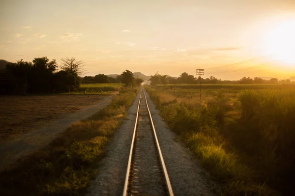 Train Tracks Sunset Thailand — Stock Photo, Image