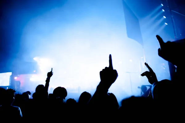 Handsilhouetten Konzert Licht Von Der Bühne — Stockfoto