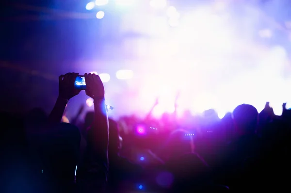 Silhuetter Hand Konsert Ljus Från Scenen — Stockfoto