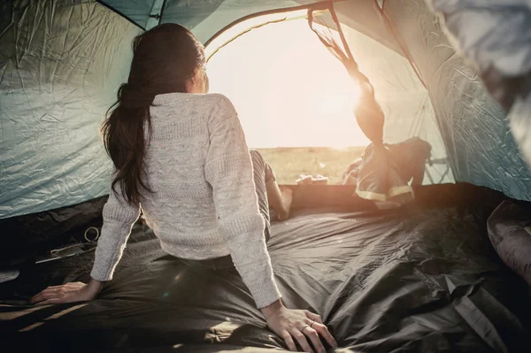 Women Lie Tents Camp — Stock Photo, Image