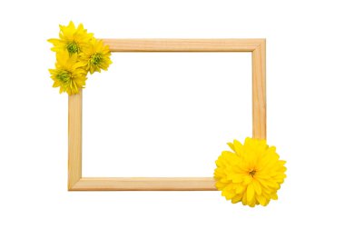 Sarı Heliopsis çiçek tomurcukları ile fotoğraflar için ahşap çerçeve.