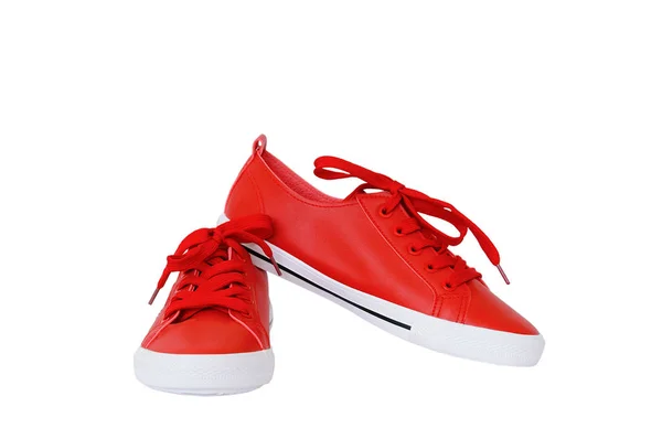 一双红色的运动鞋 白色隔离 — 图库照片